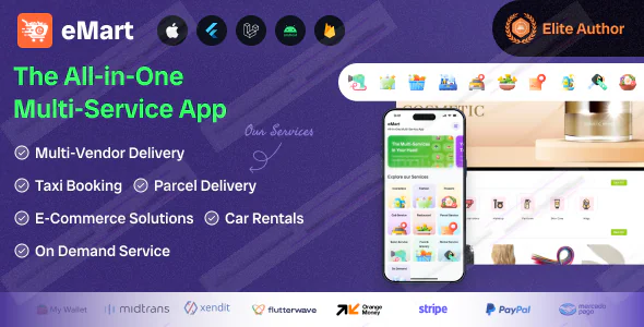 eMart v6.8 - Multivendor Food, On-demand, eCommerce, Parcel, Taxi Booking, Car Rent App with Admin &